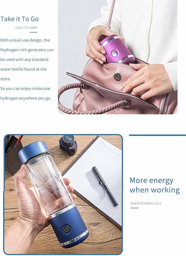 Hydrogen Water Bottle, High-Concentration Up to 1400-2000PPB, Rechargeable Portable Hydrogen Water Generator, for Home Travel, Improve Mind Body