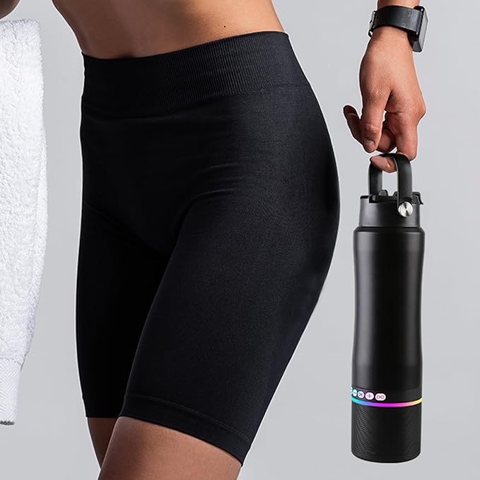 Water Bottle with Portable Bluetooth Speaker - Modular Insulated Water Bottles w/Handle, BT5.3, TWS Pairing Speaker and Stainless Steel Cups for Camping Sports Beach (Black)