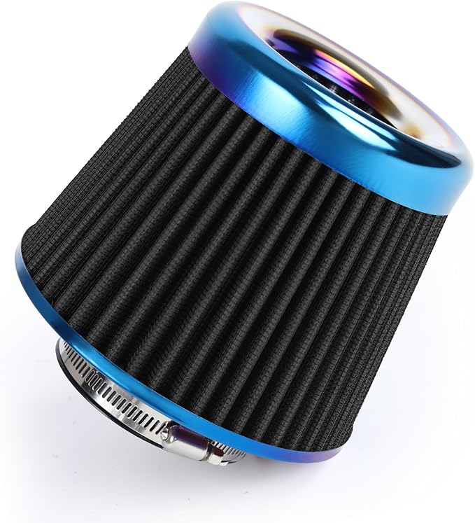 Universal Cold Air Intake Filter Clamp-On Replacement Air Filter Flange Diameter 3 inches/76mm High Performance Washable Filter Black