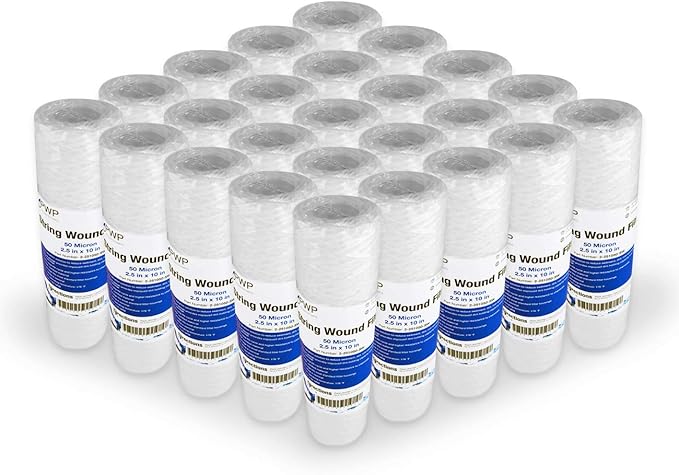 String Wound Sediment Water Filter Cartridge 2.5x10" 10 Micron 50 Pack