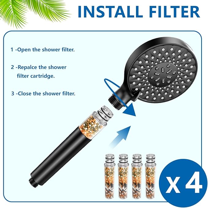 Multi-Stage Shower Filter Replacement Compatible with SR SUN RISE Shower Handheld, High Pressure 9 Spray, Hard Water High Efficiency Filter,4 Pack