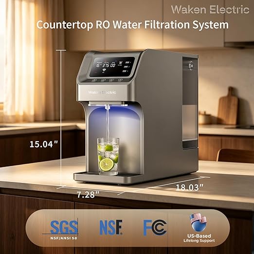 Waken Electric Reverse Osmosis Water Filter Countertop, UV Water Filtration System, 8-Stage RO Filtration Real Time TDS Display, BPA Free, PFAS, Lead & TDS Reduction (Platinum Grey)