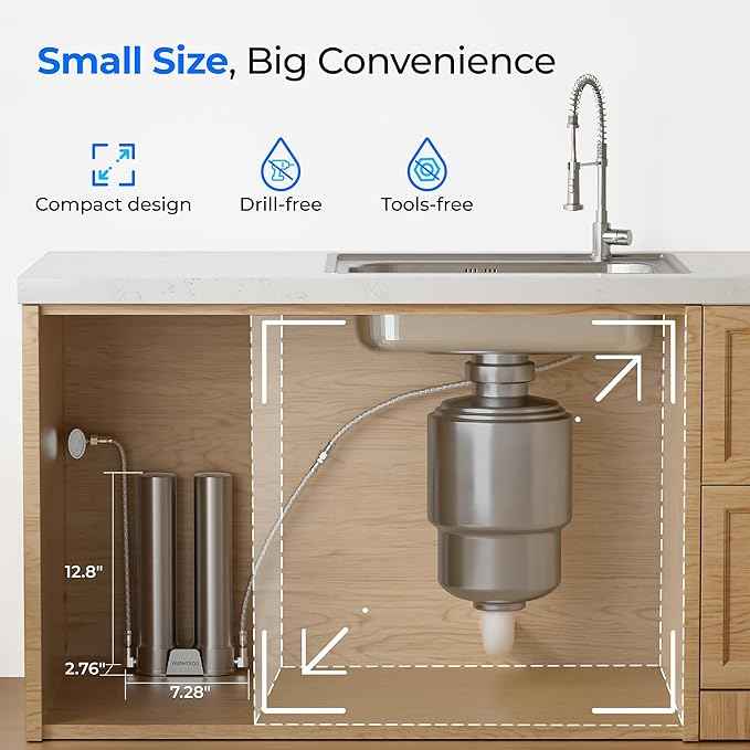 Waterdrop DST and LED Under Sink Water Filter System, Under Sink Water Filtration System, NSF Certified Elements, Reduce Chlorine, PFOA/PFOS, Bad Taste & Odor, Stainless Steel, BUNDLE