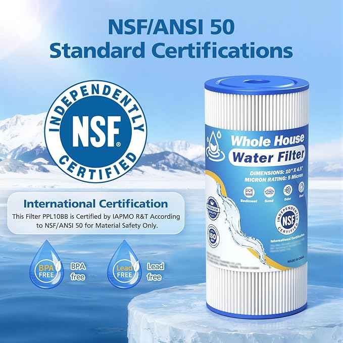 5 Micron 10" x 4.5" Whole House Water Filter Compatible with GE FXHSC, GXWH40L, Plumber W50PEHD, Culligan R50-BBSA, Pentek R50-BB, W10-PR, DuPont WFHDC3001, W50PEHD, High Flow Sediment Filters, 4 Pack