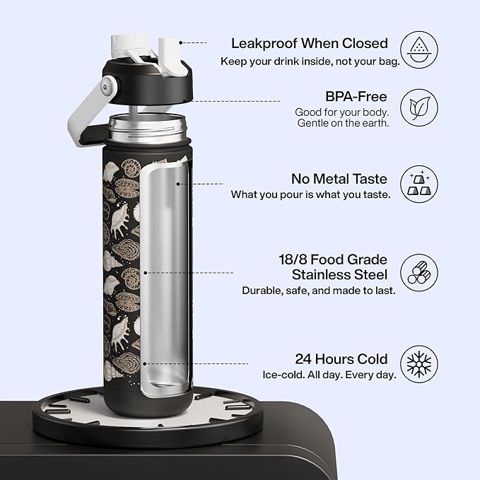 ENCOOL Insulated Water Bottle with Straw Stainless Steel Water Bottle, Leak-Proof, BPA-Free, Double Wall Vacuum Keeps Cold for 24 Hours for Sports, Travel, School (26 oz, Ocean Whisper)