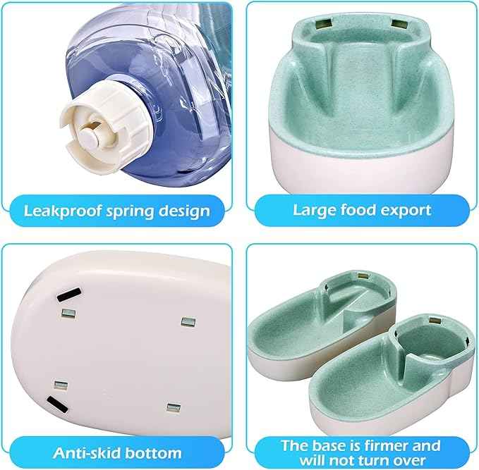 Automatic Dog Cat Feeder and Water Dispenser Gravity Food Feeder and Waterer Set with Pet Food Bowl for Small Medium Dog Puppy Kitten, Large Capacity 1 Gallon x 2