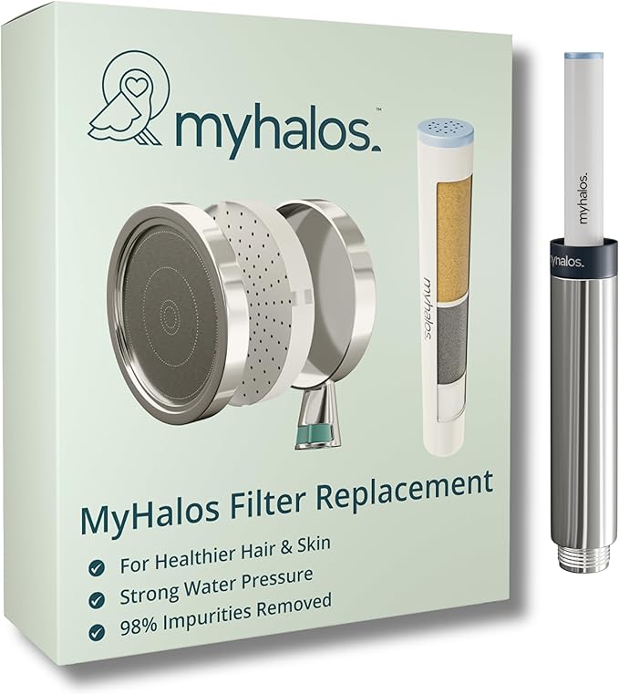 MyHalos® Hand Hard Water Shower Filter Cartridge Replacement - Professional Home and Travel Power Filtered Shower Head Filter, Chlorine & Heavy Metal Removal - Water Softener, High Pressure - 3 Month