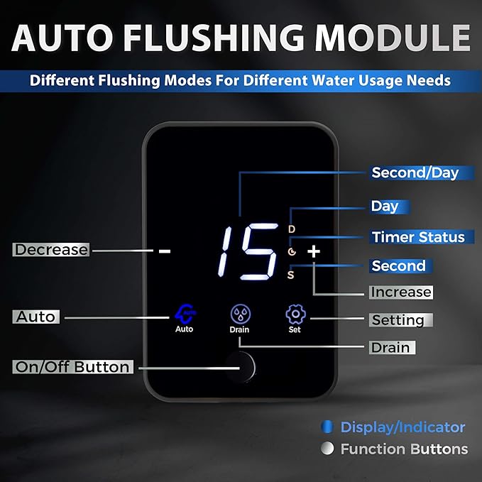 iSpring WSP50ARJ-BP Whole House Prefilter, Spin-Down Sediment Water Filter with Bypass, Upgraded Clear Housing, Jumbo Size, Flushable and Reusable, Touch-Screen Auto Flushing, 4 Modes, 50 Microns