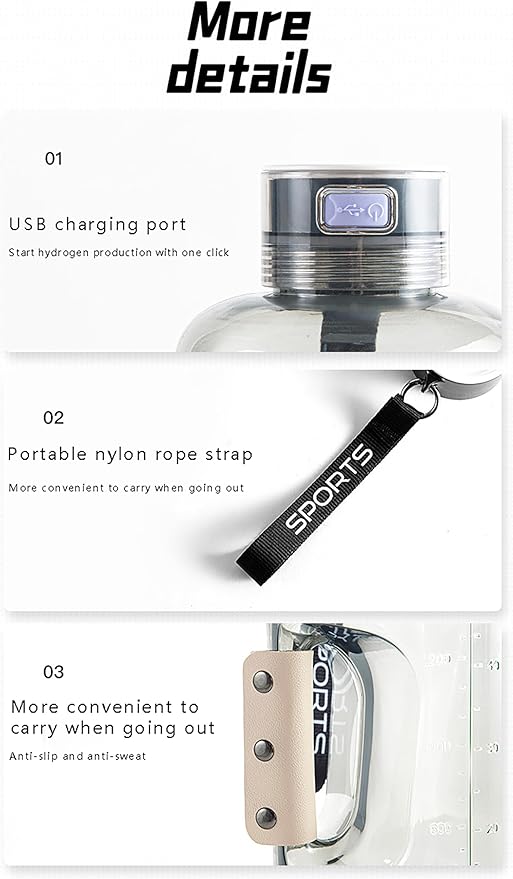 1.5L Hydrogen Water Generator, 1200-2400ppb, Durable, Portable, and Impact-Resistant Hydrogen Water Bottle, for Fitness, Travel, and Workouts