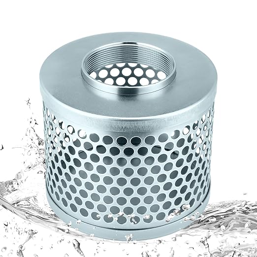 3 Inch Round Hole Suction Strainer Filter Carbon Steel Plated Npt Thread Hose Water Pump Inlet Strainer for Remove Debris Trash Reduces Solids Entering