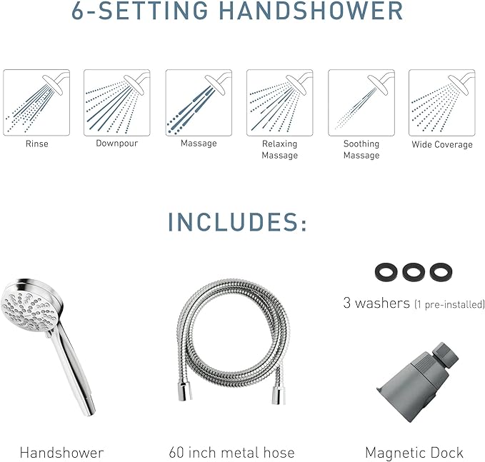 Moen Engage Magnetix Spot Resist Brushed Nickel 3.5-Inch Six-Function Detachable Handheld Showerhead with Magnetic Docking System, 26100SRN