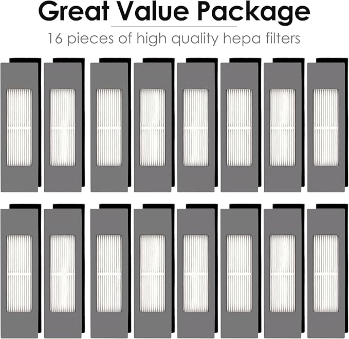 (16 Pieces) N10 HEPA Filter for Robot Vacuum Ecovacs DEEBOT OZMO N10 N10 Plus 920 950 T8 AIVI Max T9 T5 N5 N7 N8+ N8 Pro Plus DX55 DX93 DJ65, Robot Vacuum Cleaner Filter Kit