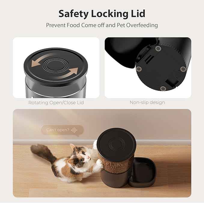 IMIPAW Automatic Cat Feeders, 5L Large Capacity, Timed Feeding Dry Food, Dual Power Design, Programmable Portion Size, 1-6 Meals Per Day, with Desiccant, Suitable for Small Pets Food Dispenser, Black