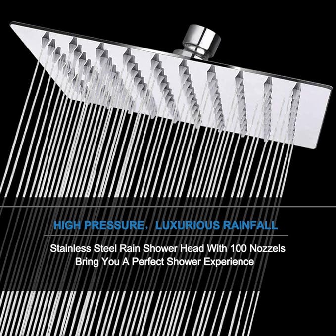 NearMoon Shower Head with Hose, High Pressure Stainless Steel Rain Shower and 3 Settings Handheld Spray Combo with Push Button Flow Control (8 Inch Showerhead Set, Chrome Finish) - AquaVibe