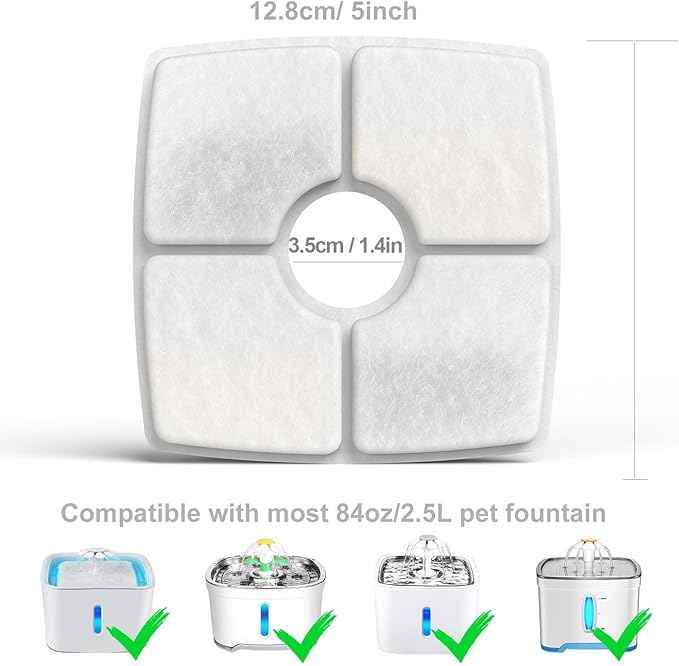 8-Pack Cat Water Fountain Filter Replacement Filters, Compatible with 84oz/2.5L Pet Fountain Cat Water Fountain Dog Water Dispenser
