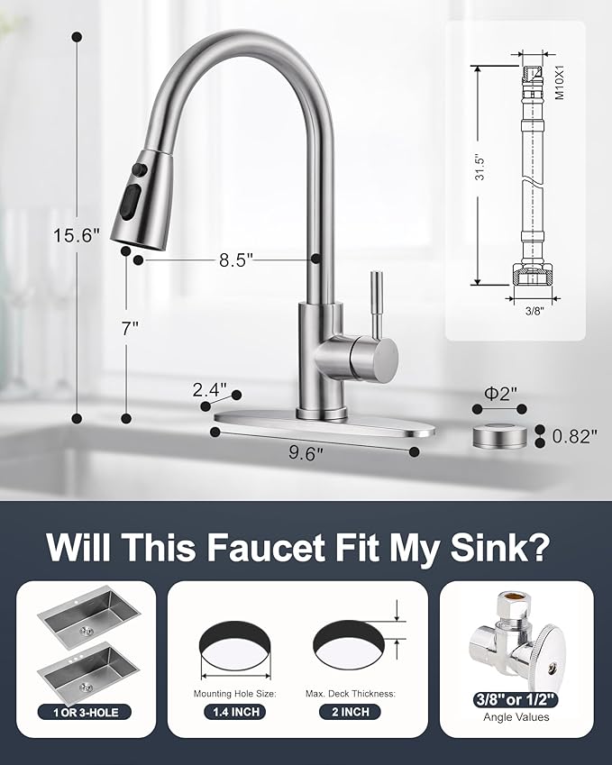 Touchless Kitchen Faucet Stainless Steel: WOWOW Mobile Motion Sensor Kitchen Sink Faucet with Sprayer, Automatic Smart Kitchen Faucet for Sink 1 or 3 Hole, Brushed Nickel