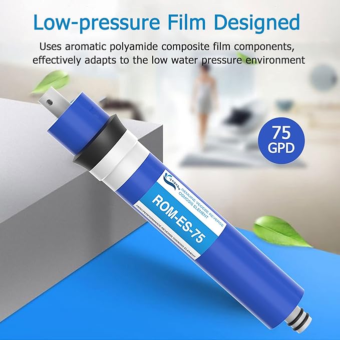 75 GPD RO Membrane Filter Replacement with Reverse Osmosis Membrane Housing, Wrench, 1/4" Quick-Connect Fitting, Check Valve, Fit Under Sink RO Home Drinking Water Filter Filtration Purifier System