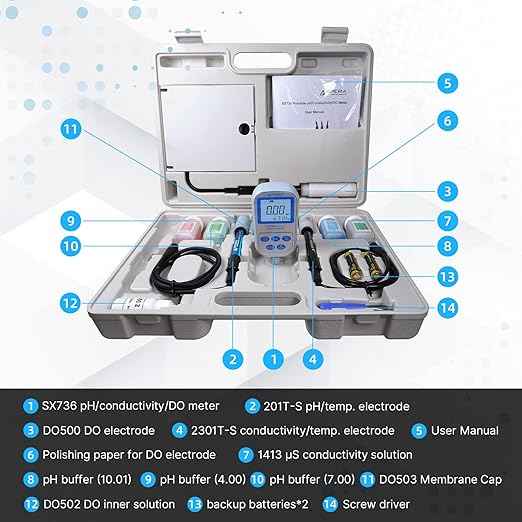 Apera Instruments SX736 pH/DO/Conductivity/TDS/Salinity/Resistivity Portable Handheld Multiparameter Meter Kit