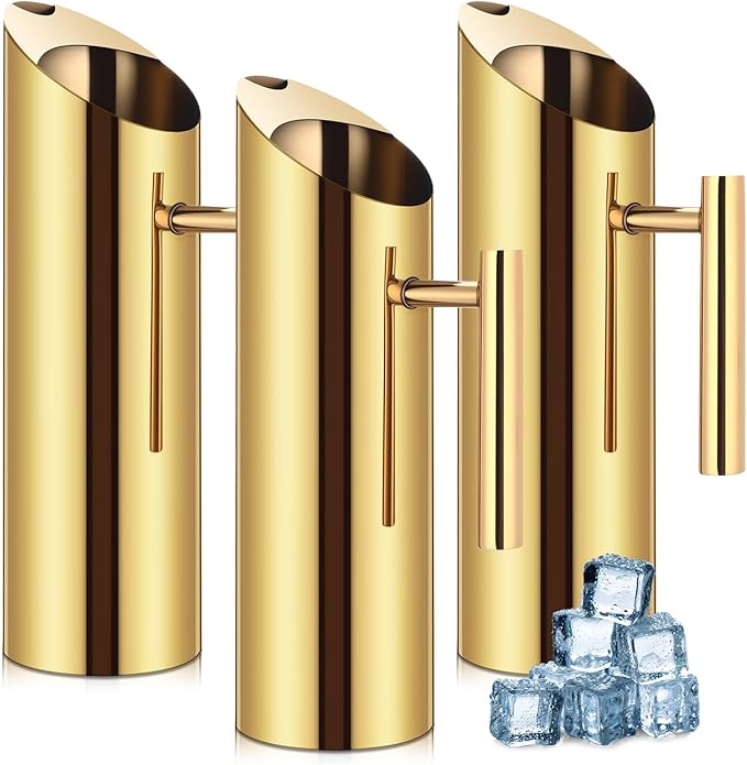 3 Pack 53oz/1.5l Stainless Steel Water Pitcher Modern Metal Pitcher with Ice Guard Gold Carafe Drink with Handle or Iced Hot Drink Tea Juice Coffee Beer