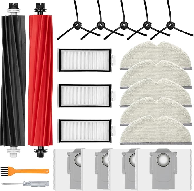 20 Pack Accessories Compatible with ROBOROCK Q5 Pro/Q5 Pro+,Q8 Max/Q8 Max+ Vacuum Robot,Parts Include:1 Dual Roller Brush,5 Side Brush,3 HEPA Filter,5 Mop Cloth,4 Dust Bag,1 Cleaning Tool&1 Screwdrive - AquaVibe