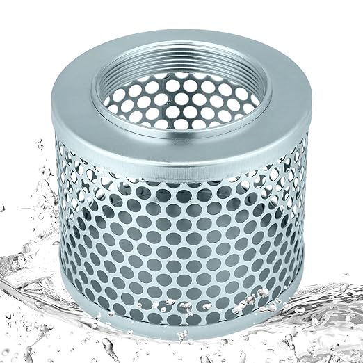 4 Inch Round Hole Suction Strainer Filter Carbon Steel Plated Npt Thread Hose Water Pump Inlet Strainer for Remove Debris Trash Reduces Solids Entering