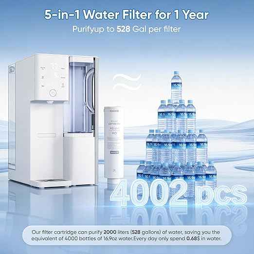 Reverse Osmosis Water Filter Countertop 4:1 Pure to Drain, 5-Stage RO Water Filtration with UV Portable Countertop Water Filters for Home & RV with Instant Hot Water and 4 Temperature Settings