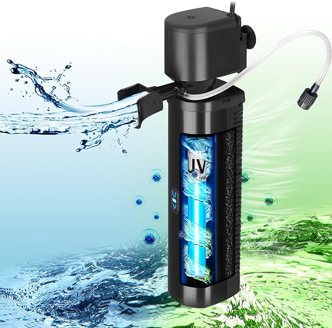 Aquarium Filter for 40-150 Gallon Tank, U-V Fish Tank Green Clean Machine Submersible Powerful Pump Canister Filter 400GPH for Pond Turtle Tank Saltwater Freshwater Crystal Clear Green Killing - AquaVibe