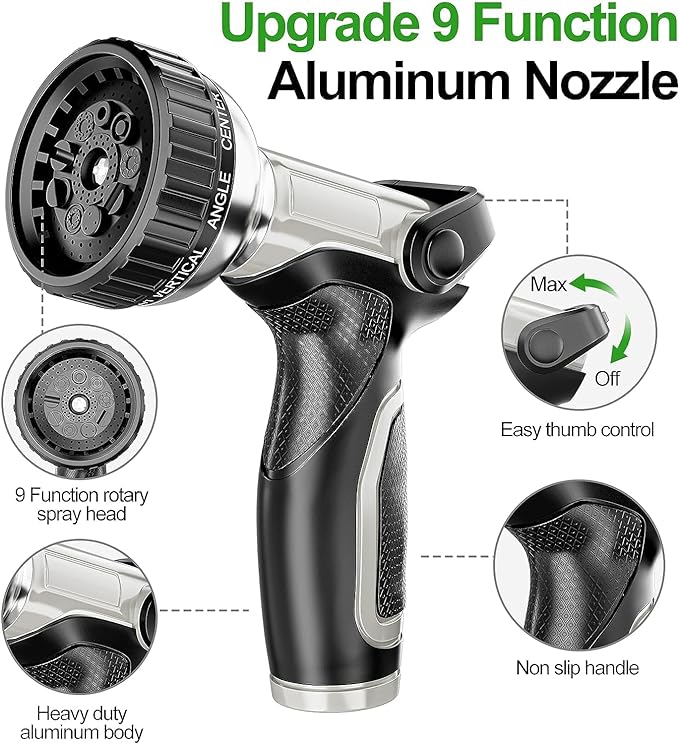 175ft 304 Stainless Steel Garden Hose Metal, Heavy Duty Water Pipe with Nozzles for Yard, Outdoor - Flexible, Never Kink & Tangle, Puncture Resistant (Sliver)