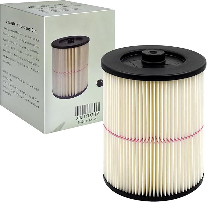 2 Pack 17816 9-17816 Red Stripe Vacuum Cartridge Filter Compatible Wet/Dry Vacuum Models 5, 6, 8, 12, and 16 32 Gal. Vacuums produced since 1988 8.5 Inches- White/Red - AquaVibe