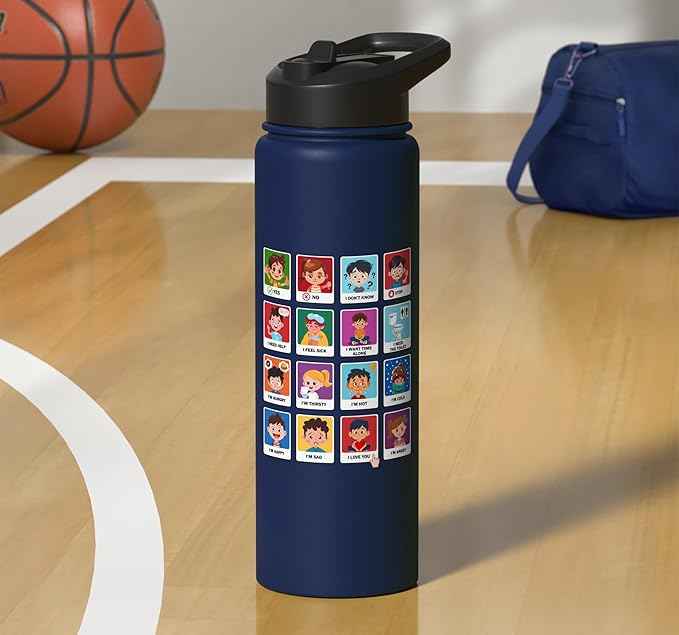 Autism Communication Cards Kids Emotions Speech Therapy AAC Stainless Steel Insulated Water Bottle