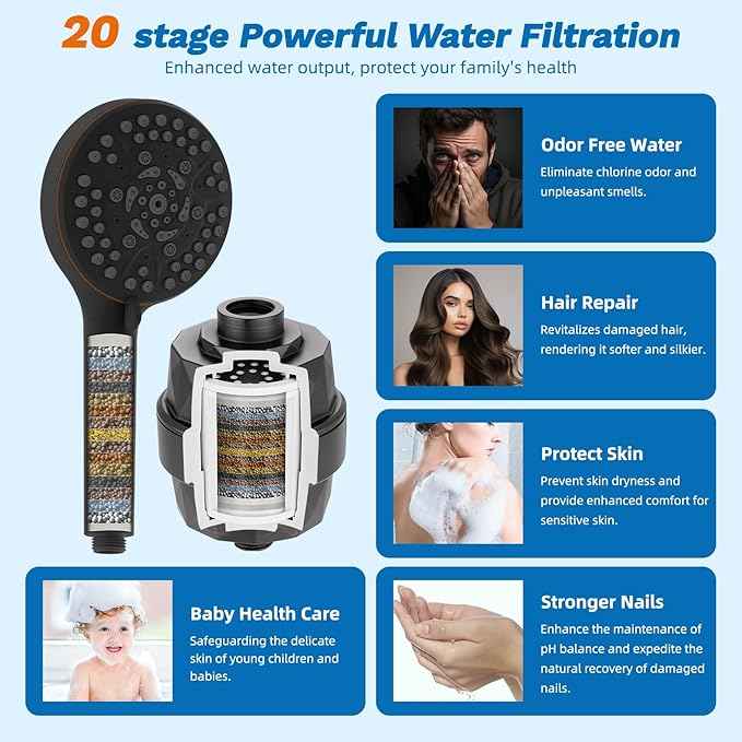 Hibbent 5-spray Dual Filtered Rainfall Shower Head Combo, High Pressure 13'' Showerhead with 10 Spray Handheld, Easy Reach 4-way Diverter Arm with Pause Mode, 71'' Hose & Holder, Oil-Rubbed Bronze
