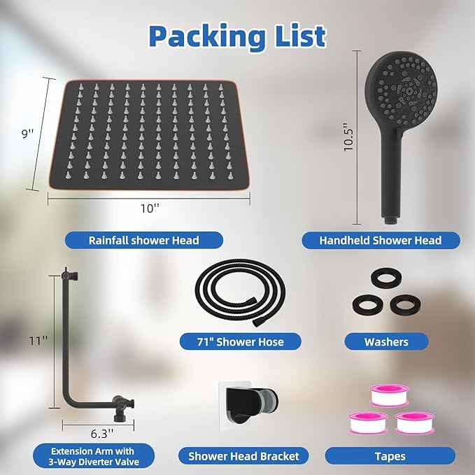 All Metal Shower Head, 10" High Pressure Rainfall/Handheld Shower Combo with 11" Extension Arm, 10-Spray Handheld Showerhead, 71" Long Hose, 3-Way Diverter Valve, Oil Rubbed Bronze