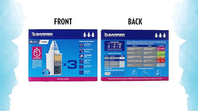 New Wave Enviro Barrier Filter Replacement Cartridges, Chlorine Reduction for fresh, clean water, Pack of 3 Replacement Cartridges for Barrier Pitchers