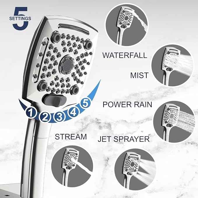 ELLO&ALLO Filtered Rain Shower Head with Handheld Spray, Rainfall Shower Head Combo with 59" Hose, Dual Showerhead Set with Adjustable Shower Extension Arm, Chrome