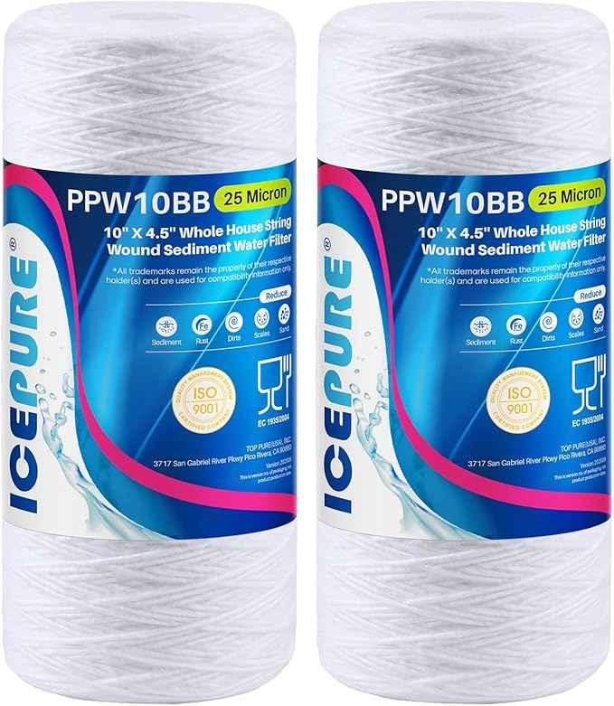 ICEPURE 25 Micron 10”x4.5'' Whole House Sediment String Wound Water Filter Replacement filter for 84637, WPX5BB97P, PC10, 355214-45, 355215-45, WP10BB97P, WP5BB97P, 2PACK
