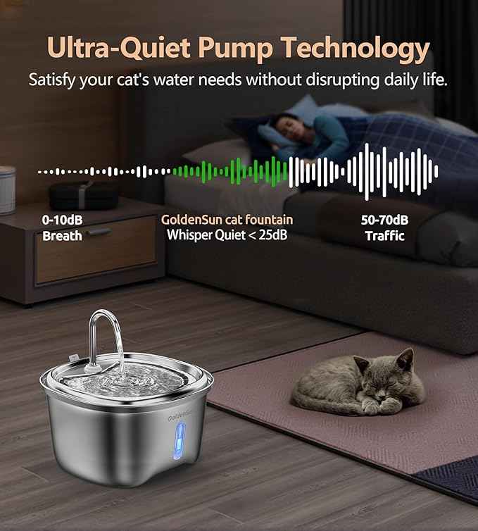 Cat Water Fountain Stainless Steel, 120 oz/3.5 L Pet Water Fountain for Cats Indoor, Automatic Cat Fountains for Drinking, Dog Water Fountain with Replacement Filters, Ultra-Quiet, Water Level Window