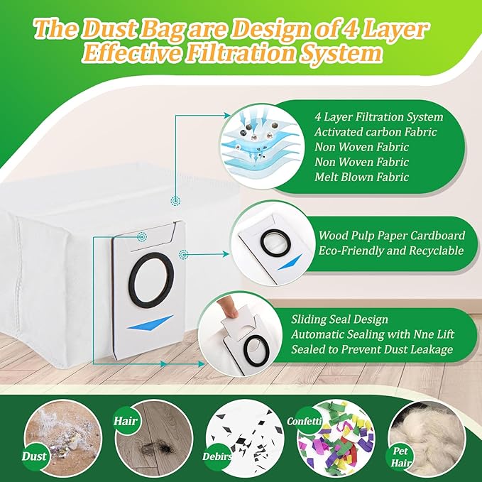 Replacement Parts for ECOVACS DEEBOT T20 Omni/T20 Max/ T20 Pro /T20e Omni Accessories Kit with 1 Rubber Brush,4 Dust Bags,4 Hepa Filters,4 Mop Pads,6 Side Brushes Vacuum Cleaner Set Accessories - AquaVibe