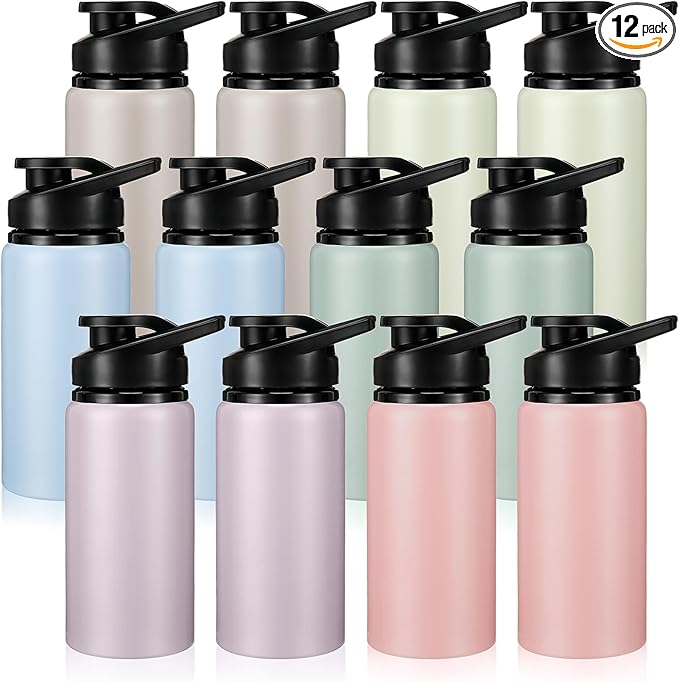 Domensi Aluminum Water Bottle Bulk Reusable Water Bottle, Lightweight Easy Carry Leakproof with Snap Lid Travel Bottles, for Gym Outdoor Sports Cycling Camping Fishing(17oz, 12 Pack)