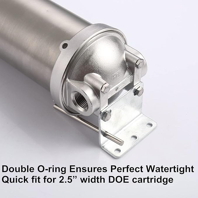Amwater NSF/ANSI 42 Stainless Steel Whole House Water Filter Housing, 20" x 2.5" Sediment Water Filter System for Heavy Duty, Well & City Water, 1" NPT Port, Drain Valve Style A