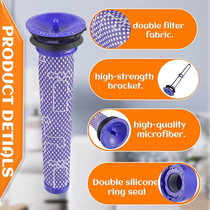 6 Pack Vacuum Filter Replacement Kit for Dy-son V7, V8 Animal and V8 Absolute Cordless Vacuum, 3 Post Filter, 3 Pre Filter, Replaces Part # 965661-01 & 967478-01 - AquaVibe