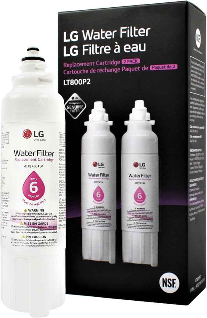 LG LT800P2 6-Month / 200 Gallon Refrigerator Replacement Water Filter, 2 Count (Pack of 1), White