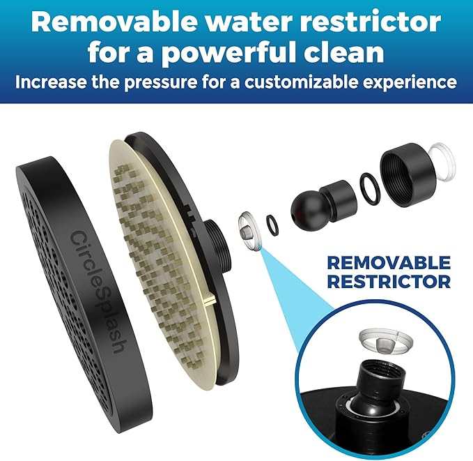 High Pressure Shower Head - Anti-Clogging Silicone Nozzles - 2.5 GPM Removable Restrictor - Easy Clean Adjustable Replacement - easy to install with Plumbers Tape - 6 inch - Oil Rubbed Bronze Finish - AquaVibe