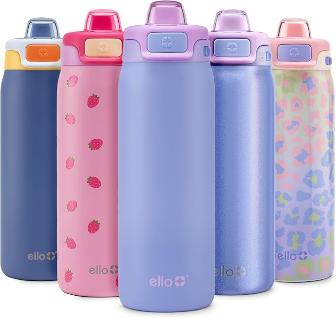 Ello Pop & Fill 18oz Stainless Steel Kids Water Bottle with Quick Fill Lid | Vacuum Insulated BPA Free Bottle with Leak Proof Straw and Chug Lid, Dishwasher Safe, Gift For Kids Teens, Lavender Fields