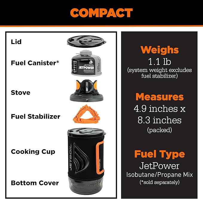 Jetboil Flash Portable Fast Boil Stove for Camping and Backpacking with 1-Step Auto Ignition, Propane/Isobutane Burner with Cooking Cup