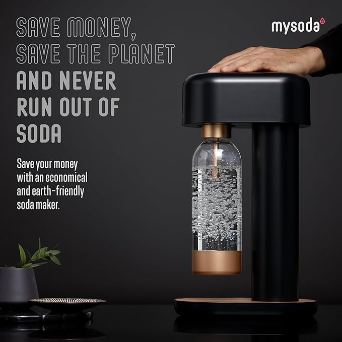 Ruby 2 Sparkling Water Maker - Soda Streaming Machine Silent Carbonated Water Machine Robust Long-Lasting Aluminium Soda Maker 1L Water Bottle Without CO2 Cylinder - Black Silver Soda Machine