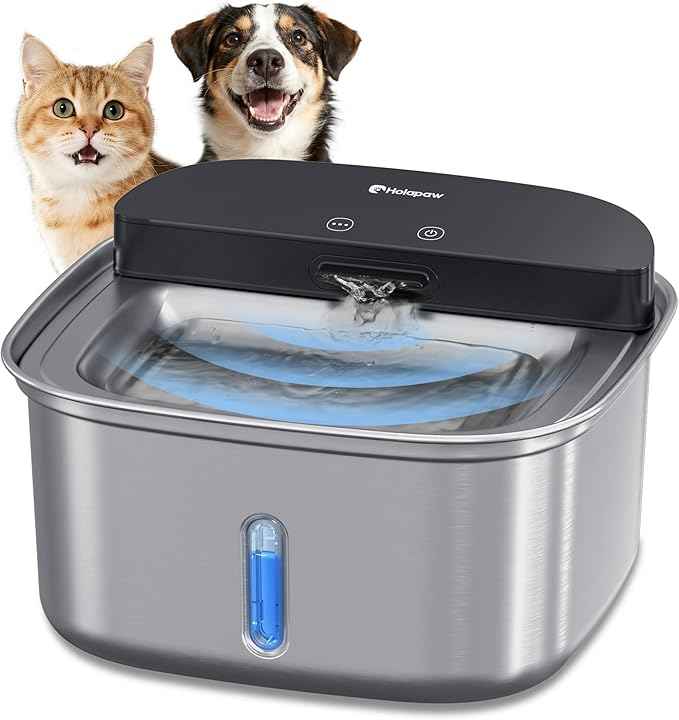 Wireless Cat Water Fountain Stainless Steel, 128oz/3.78L Cordless Automatic Water Dispenser for Cats and Dogs, Battery Operated Drinking Fountain for Pets with Motion Sensor, Ultra Quiet Pump