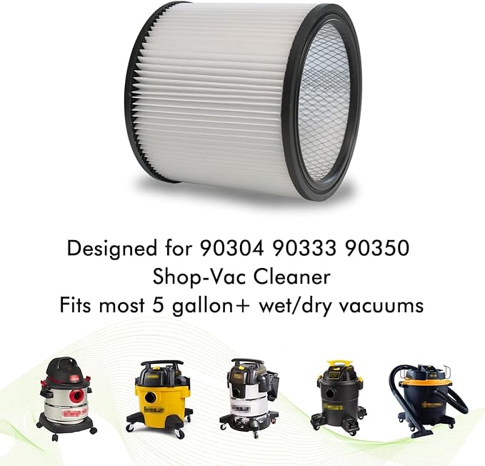 12 PCS Cartridge Filter 90304 Compatible with Shop Vac 90350 90333 5 Gallon and above，with 90585 Foam Filter, 90107 Filter，10-14 Gallon Vacuum Bags,Retaining Bands - AquaVibe