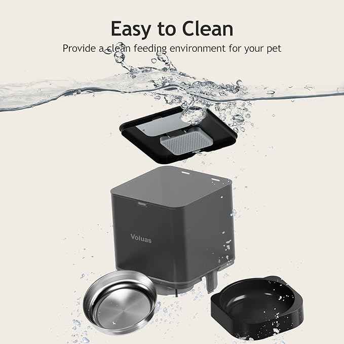 VOLUAS Automatic Cat Feeders - Pet Dry Food Dispenser with Timer, Automatic Cat Feeders with Desiccant Bag, Programmable Portion Size Control 4 Meals Per Day, 10s Voice Recorder