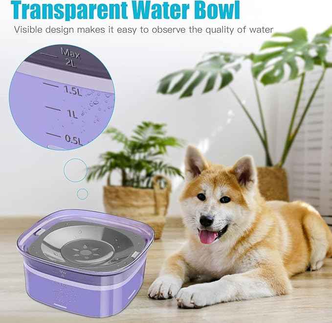 UPSKY 70oz Dog Water Bowl 2L No Spill Dog Bowls Large Capacity Spill Proof Slow Water Feeder, No Splash Dog Bowl Pet Water Dispenser Vehicle Carried Travel Slow Drinking Bowls for Messy Drinkers, Cats