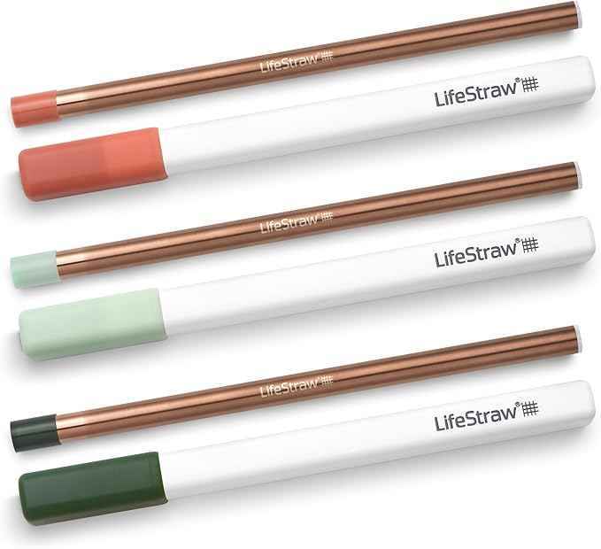LifeStraw Sip 3-Pack, Reusable Stainless Steel Water Filter Drinking Straw with 3 Carry Cases, Removes Microplastics, Bacteria and Parasites for Travel and Everyday Use, Copper
